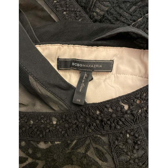 BCBGMAXAZRIA Joselyn Fit & Flare Black Sleeveless Lace Floral Mini Dress Size 6 - Picture 8 of 10